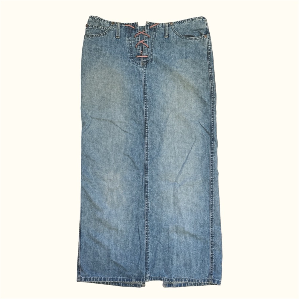 Y2K denim lace up maxi skirt